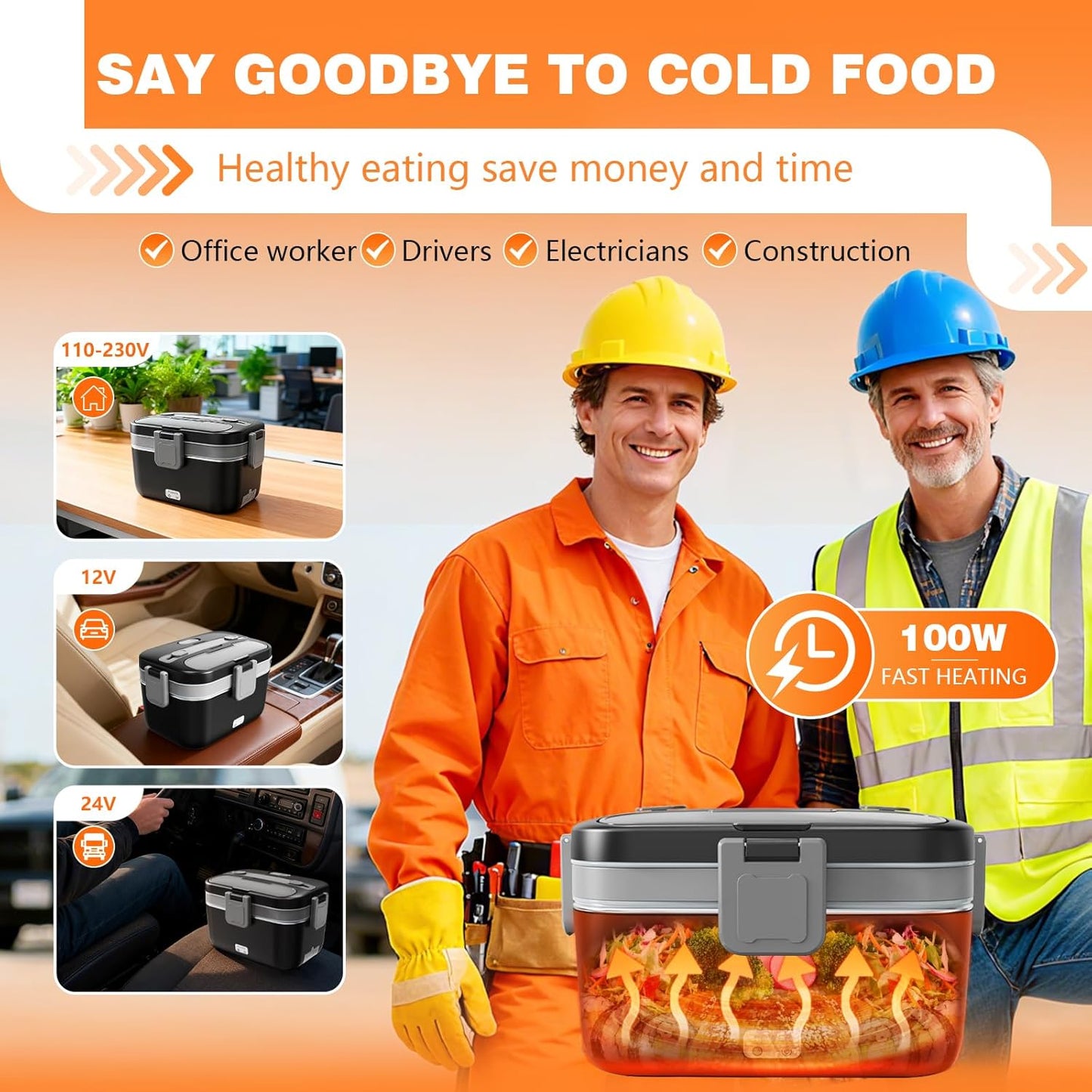 Skiennix Electric Lunch Box - 2.8L Double Layer Food Heater for Home, Office & Car - Black