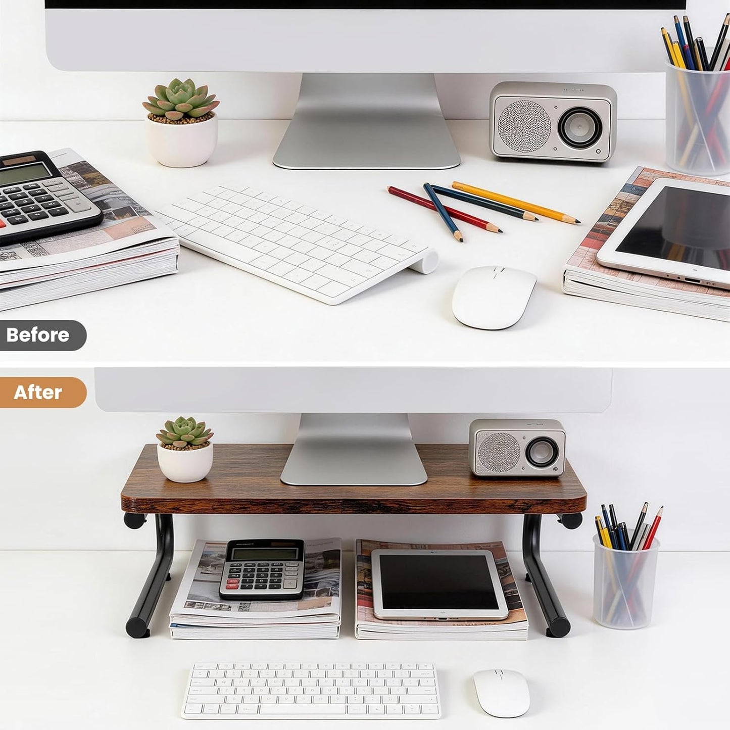 ARCOBIS Monitor Riser for Desk, Wood & Metal Computer Monitor Stand, Laptop, PC, Printer Stand Riser, Rustic Brown