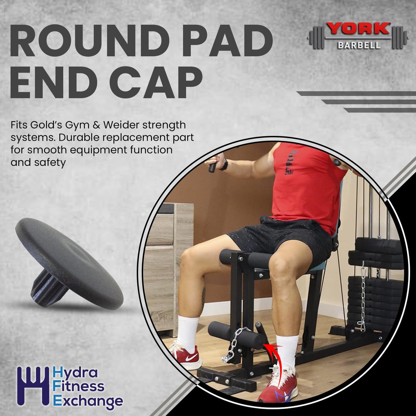 Icon Health & Fitness, Inc. Gold's Gym Wei-der Round Pad End Cap 280313 Replacement Bench Pad Cap for Strength Training Equipment XR 7.9 XR 18.9 Platinum Pro Series Home Gym Pad Support Cover