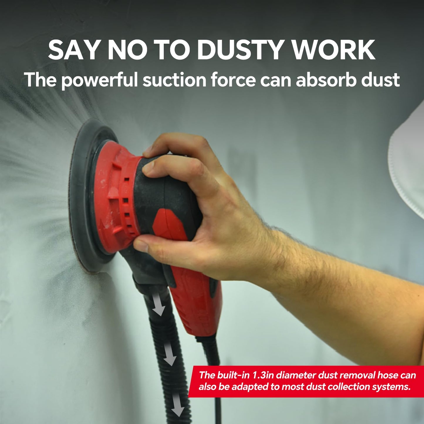 5mm Random Orbital Sander Wired，350W Brushless，4000-10K RPM Variable Speed ，Electric Palm Sander for Woodworking, Sanding and Polishing ，with 10 Sanding Paper & Dust Connector & Hose