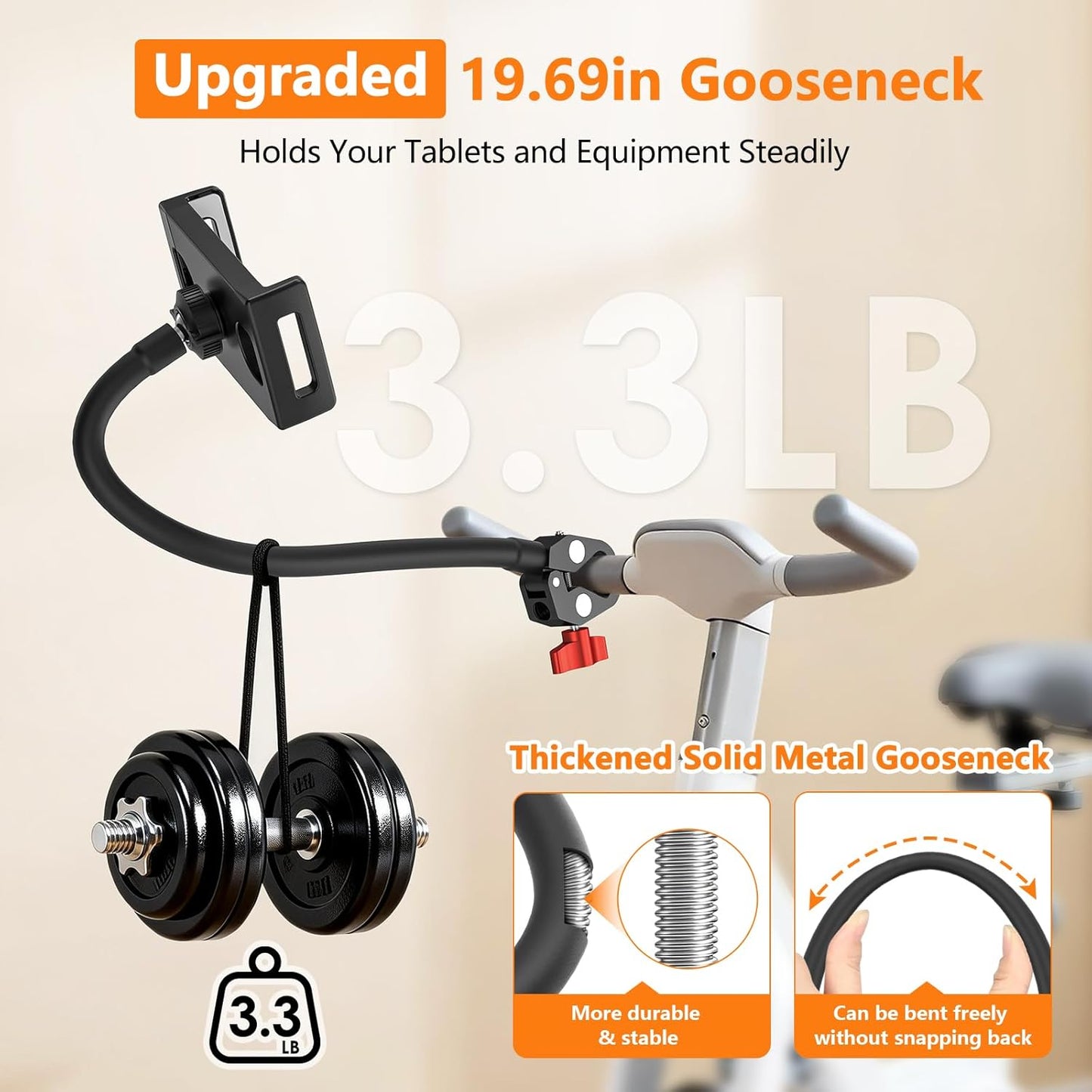 LRDXY 19.69in 4-13" Gooseneck Tablet Holder, Metal Crab Clamp iPad Mount for Stroller/Treadmill/Golf Cart/Boat/Mic
