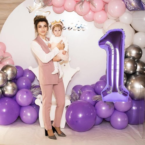 1st Birthday Balloon - Purple 40-Inch Big Foil Mylar Number Balloon for Boys & Girls | Party Decorations