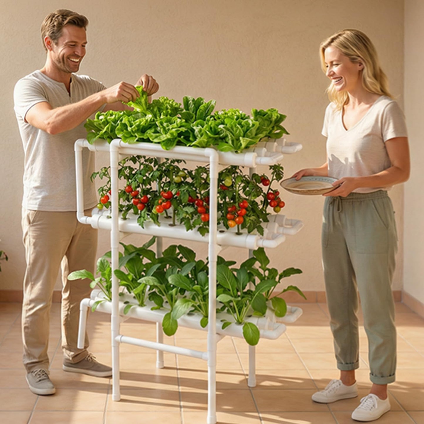 VEVOR Hydroponics Growing System Kit, 3-Tier 108 Sites UPVC Pipe Hydroponic Grow Kit with Timed Irrigation, Sun & Light Blocking Pipes, Indoor Home Garden Vegetable Planting Grow Kits for Fruit Herb