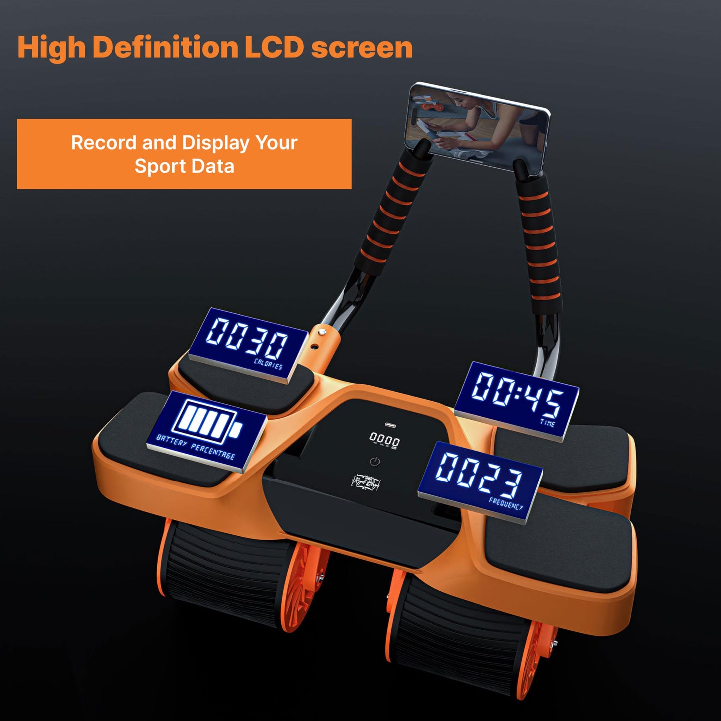 4-Wheel Abdominal Roller with Elbow Support: Latest Upgraded High-Performance Exercise Machine with Automatic Rebound, Multi-Layered Anti-Slip Design with Built-in Workout Tracker, Orange & Black