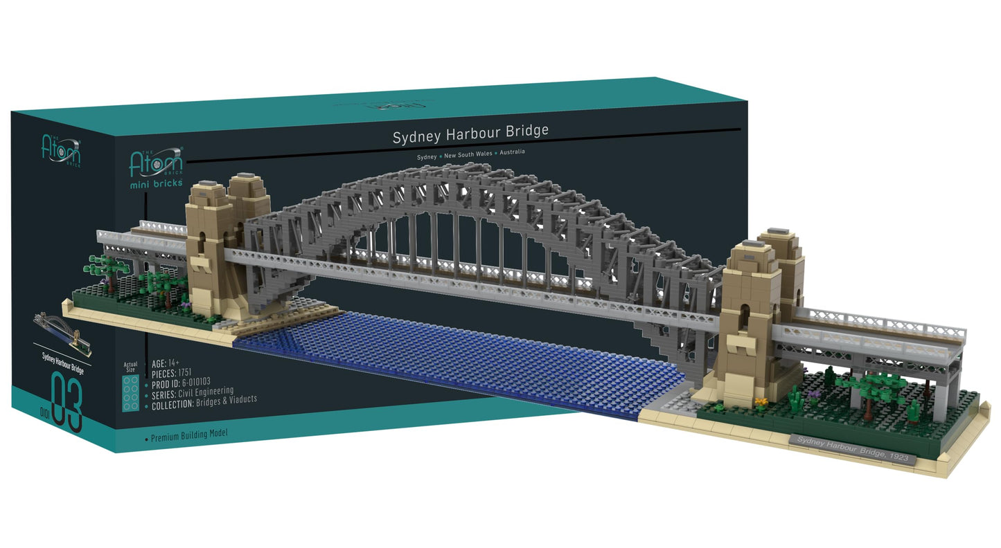 The Atom Brick Sydney Harbour Bridge 1,751 Piece Engineering Model, Premium Architecture Building Kit, Large Display Set for Adults & Teens 14+