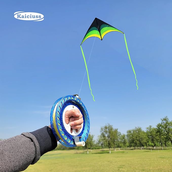 Large Delta Kite Easy to Fly with Kite Reel Set, Beach Kite & Kite Spool for Kids & Adults, Single Line Triangle Kite with 7.1 Inch Kite Wheel Kit