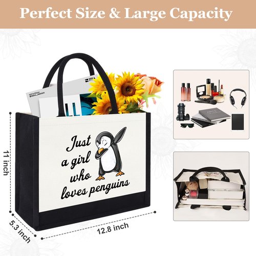 Canvas Tote Bag for Women, Cute Penguin Gifts for Penguin Lover, Animal Lover Gift Aesthetic Tote Bag Reusable Grocery Bag, Birthday Christmas Gift for Daughter Friends Sisters Who Loves Penguins