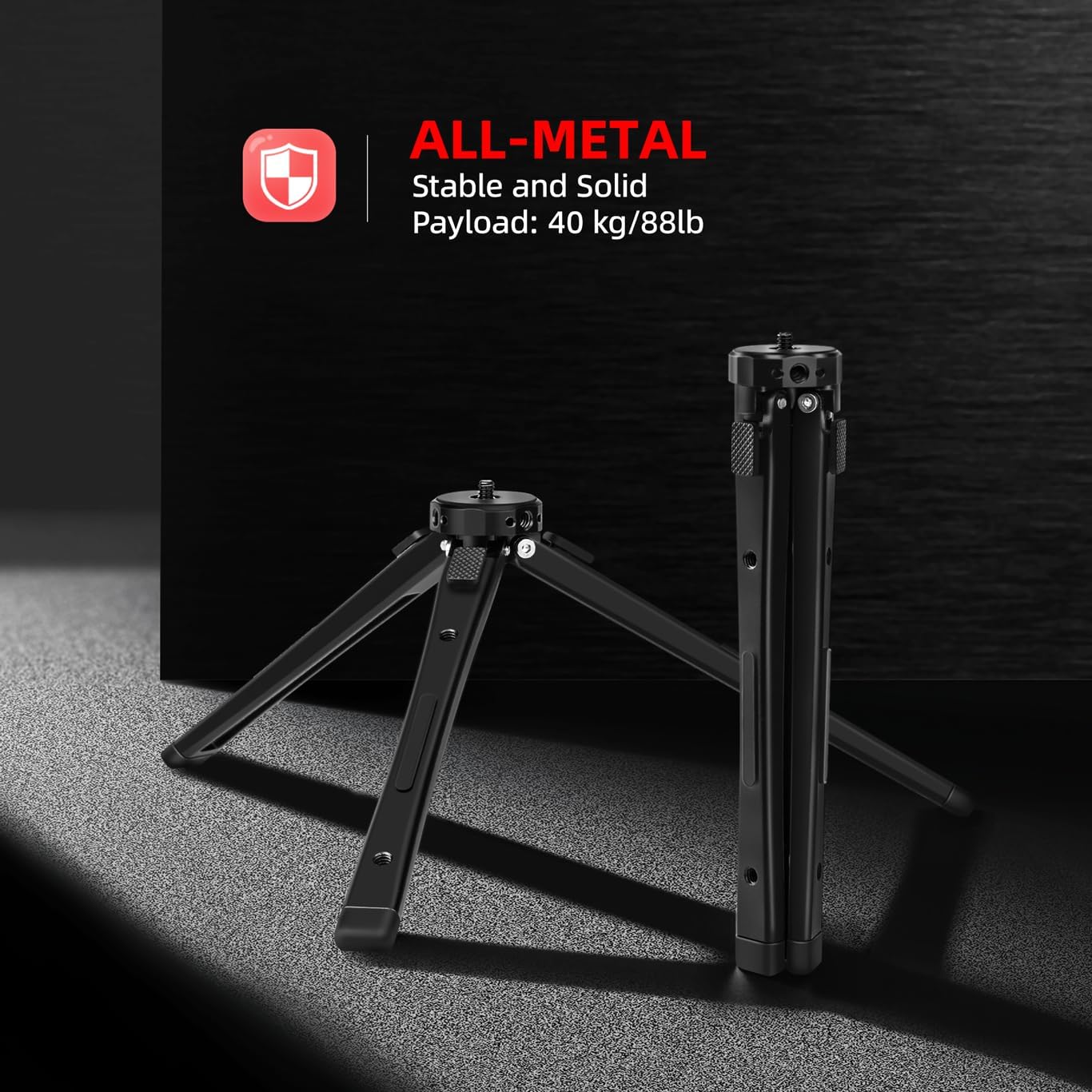 etc(40kg/88lb Zeadio Heavy Duty Metal Tripod Stand - Adjustable Universal Small Table Tripod for Camera, Gimbal, Action
