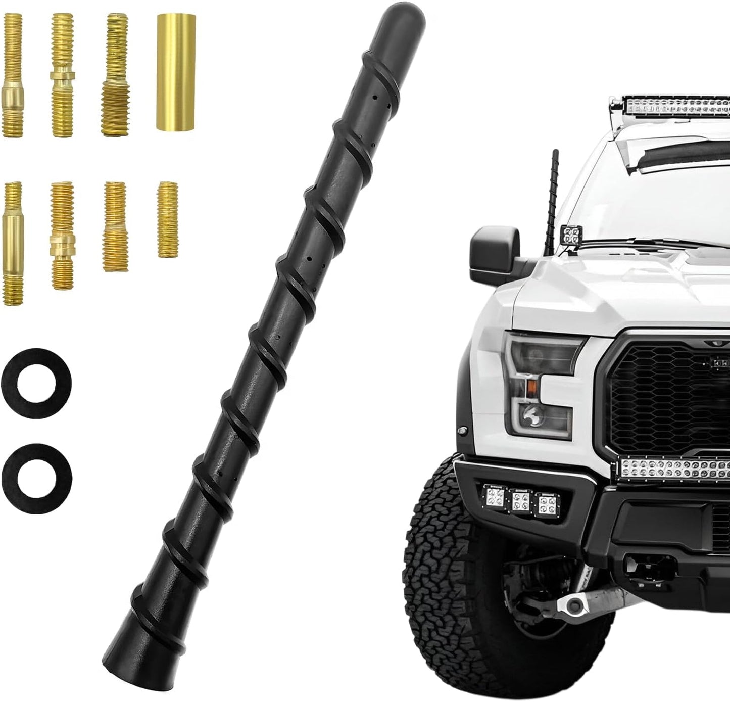 Fkewp 7 Inch Car Spiral Antenna, Waterproof PVC Rubber Antenna Mast with Screw Adapters, Flexible Auto Short Antenna