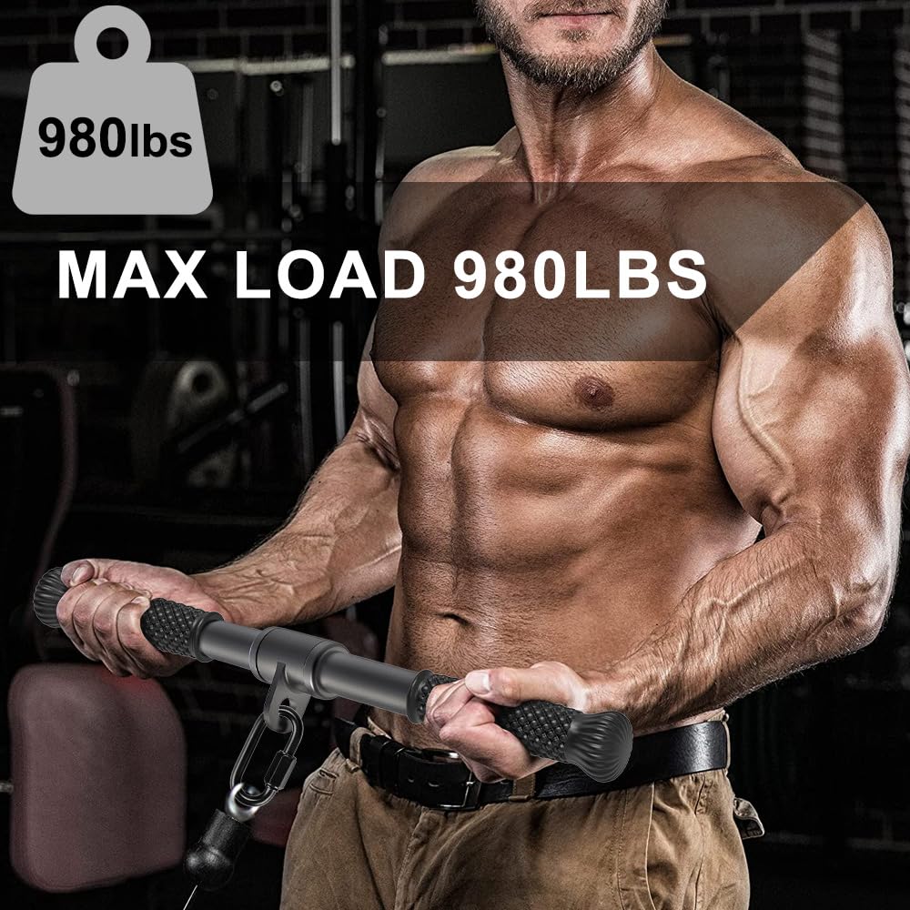 SELEWARE 18" Rotating Straight Bar, Pull Down Bar with Non-Slip Grip, Cable Machine Attachment for Home Gym Pulley System