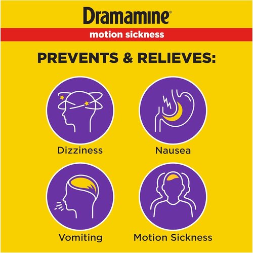 Dramamine Motion Sickness Relief - Less Drowsy Formula for Travel Nausea, 16 Count