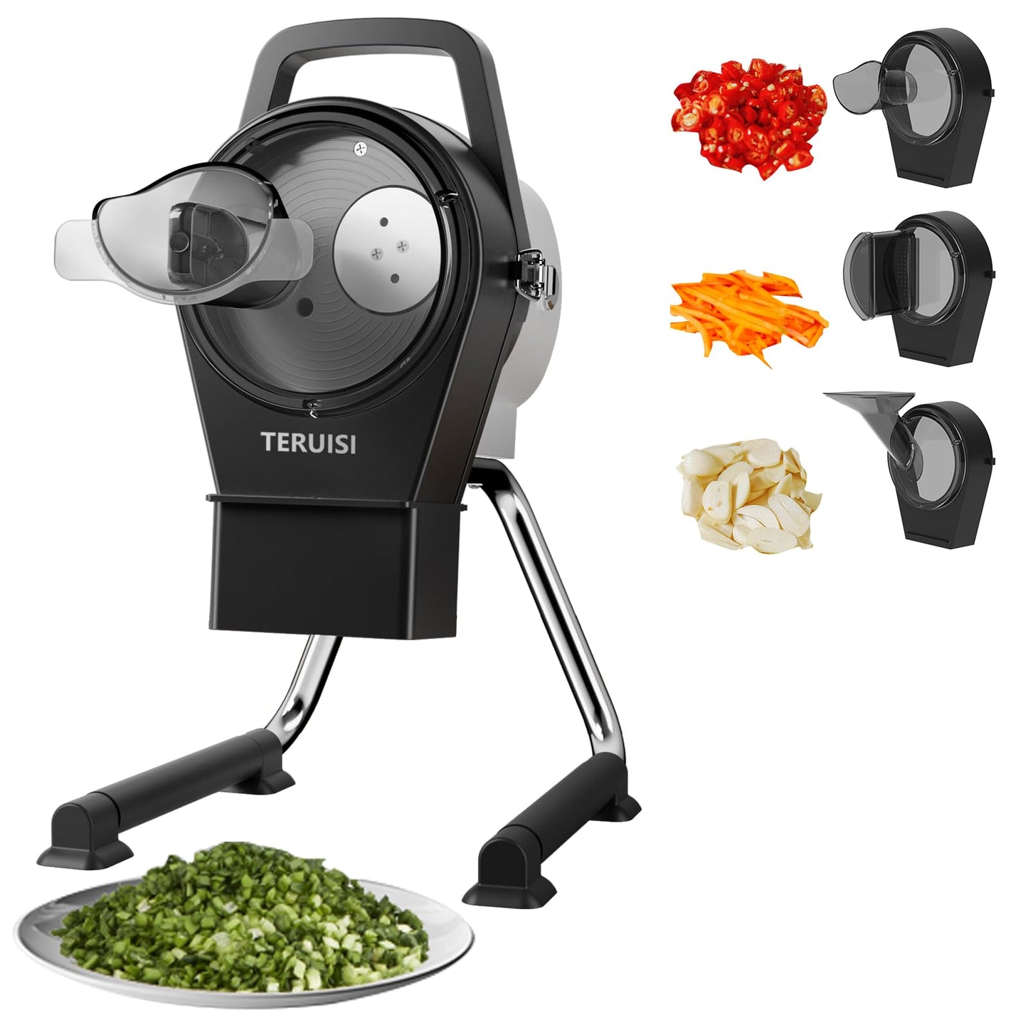 TERUISI Electric Vegetable Chopper, 200W Commercial Vegetable Slicer, Scallion Cutter Food Processor With 3 Feed Ports, 1-5mm Adjustable Thickness, 6000RPM For Veggie Onion Garlic Ginger Chili Potato