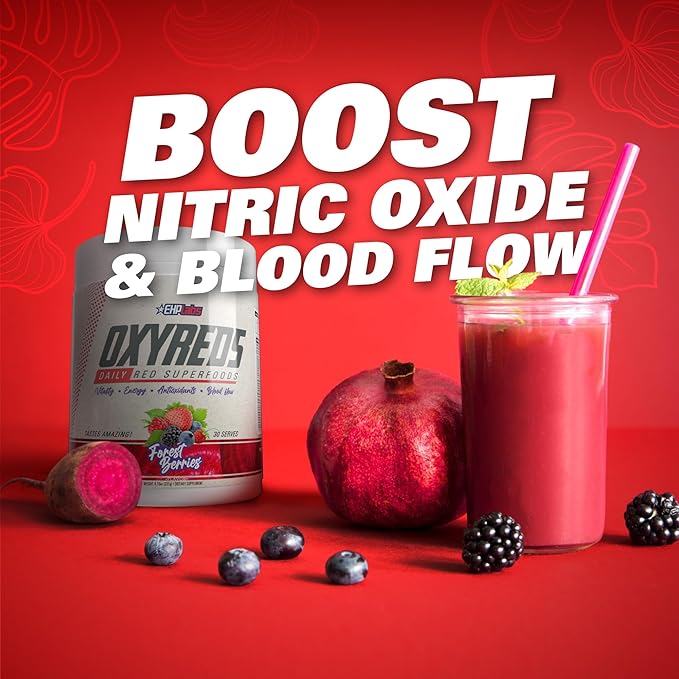 EHP Labs OxyReds Superfood Beets Powder - Nitric Oxide Supplement, Organic Beet Root Powder, Immune Support Supplement & Prebiotics for Digestive Health, Beet Powder - Raspberry Refresh, 30 Servings