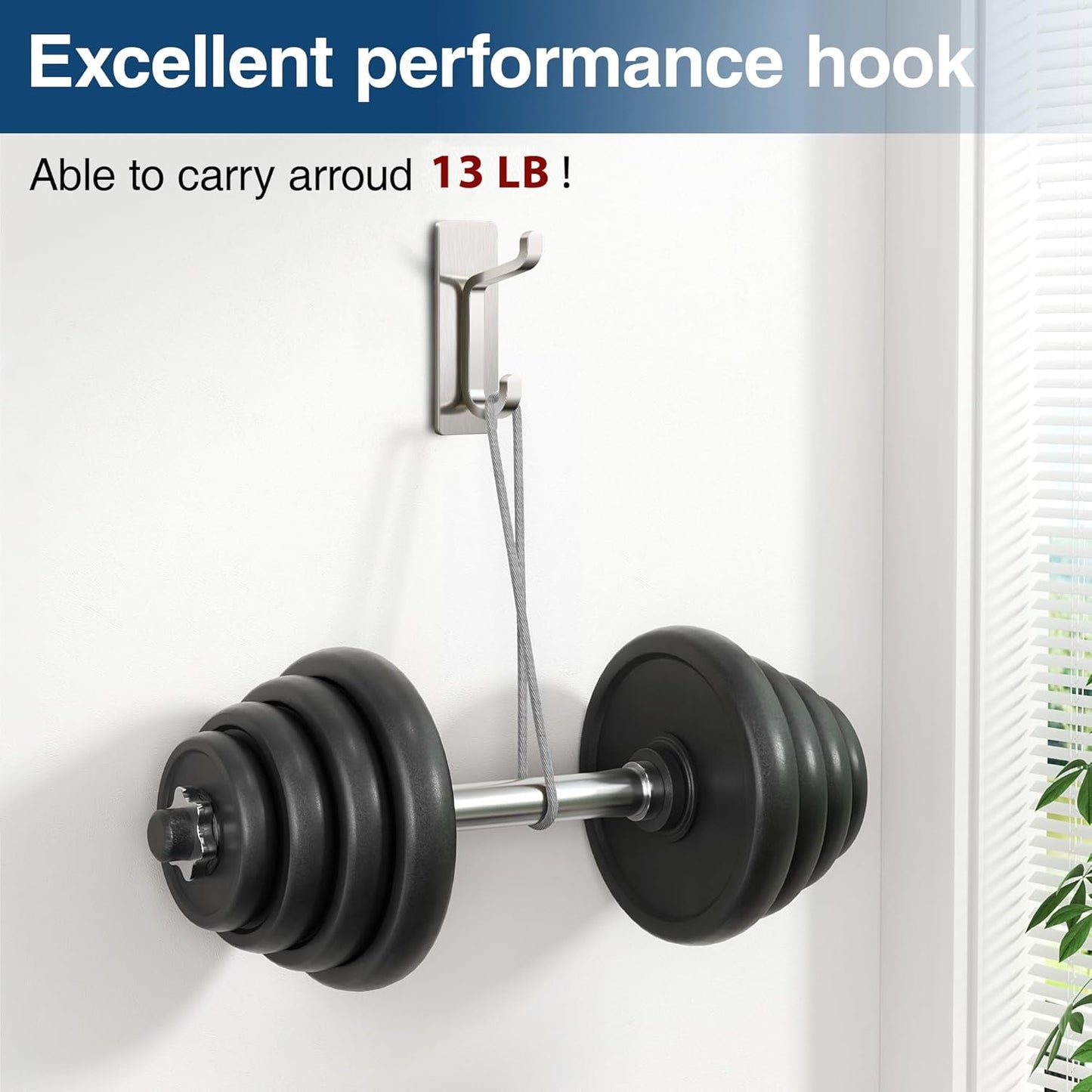 Pickpiff Wall Hooks - 13LB Strong Adhesive Coat & Towel Hangers | Brushed Nickel 6 Pack