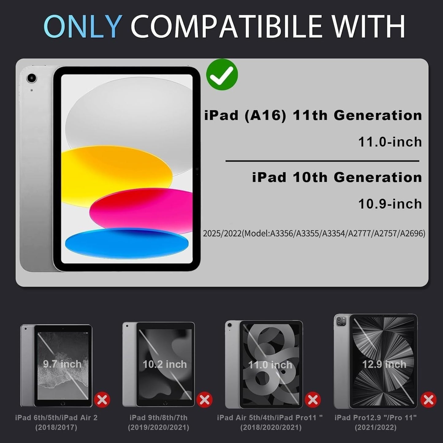 Auizotl (A16)11th /10th 11/10.9 Inch 2025/2022 10th Case for iPad Generation with Screen Protector Rotating Stand