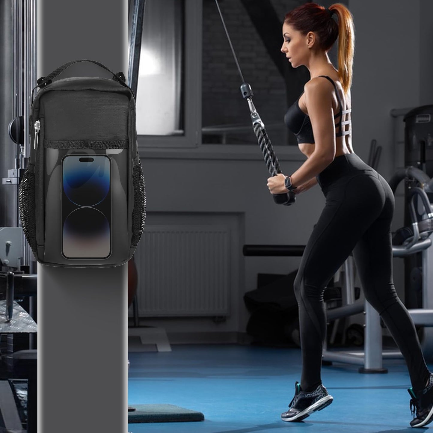 DZ Duozhan Magnetic Gym Bag with Clear Phone Window – Strong Magnetic Water Bottle Holder & Hands-Free Workout Bag – Secure Attachment to Equipment – Ideal for Gym, Running, Travel