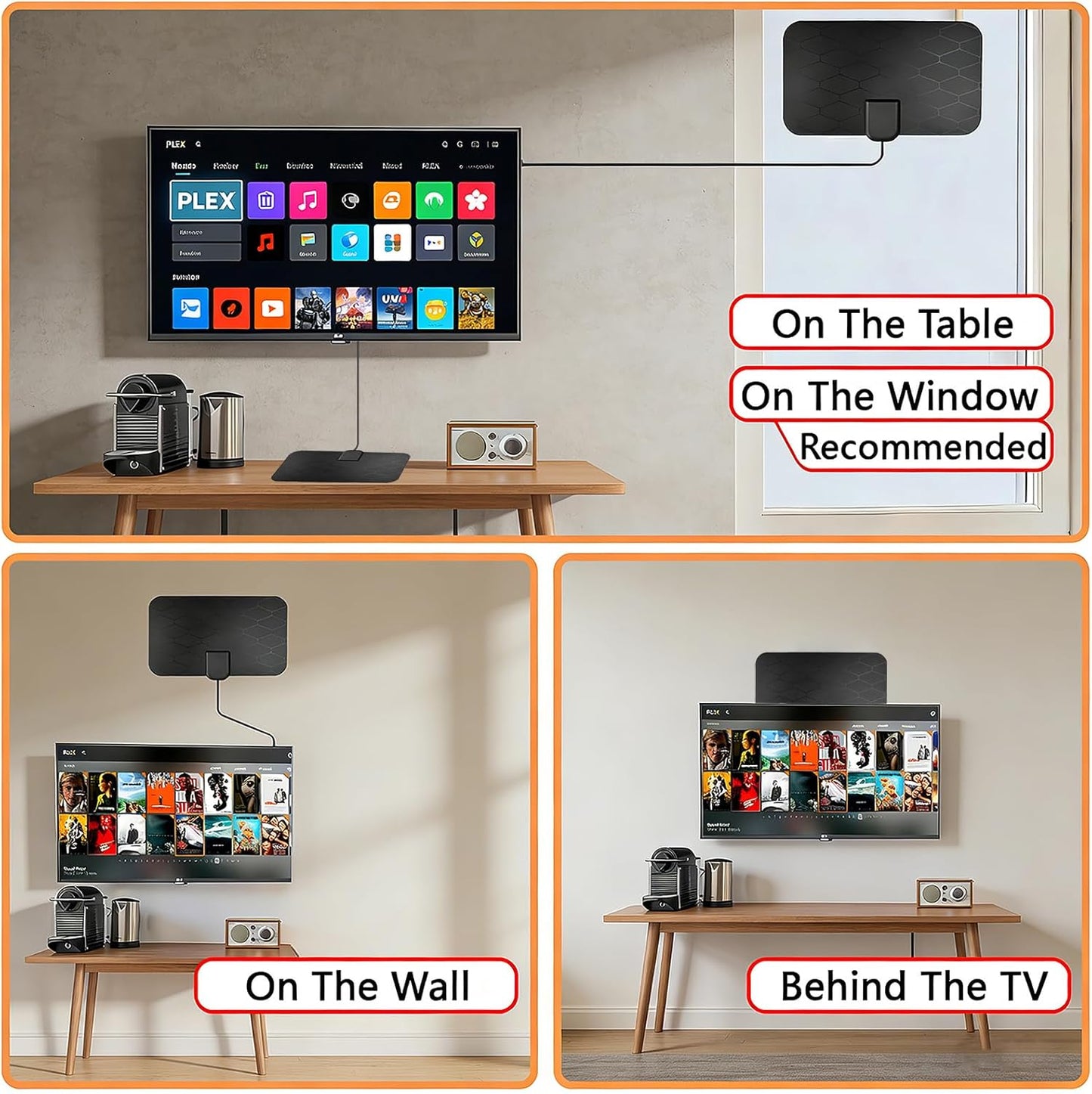 KANGYUE TV,360 4K 1080P 10.5ft Digital Antenna Indoor for Smart Reception, Portable Digital Antenna Indoor for Local