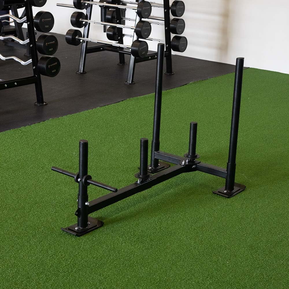 Titan Fitness High-Low Push Pull Drag Sled for Speed Training and Agility, 600 LB Capacity, Use on Grass, Turf, Concrete or Asphalt, Fits Olympic Weight Plates