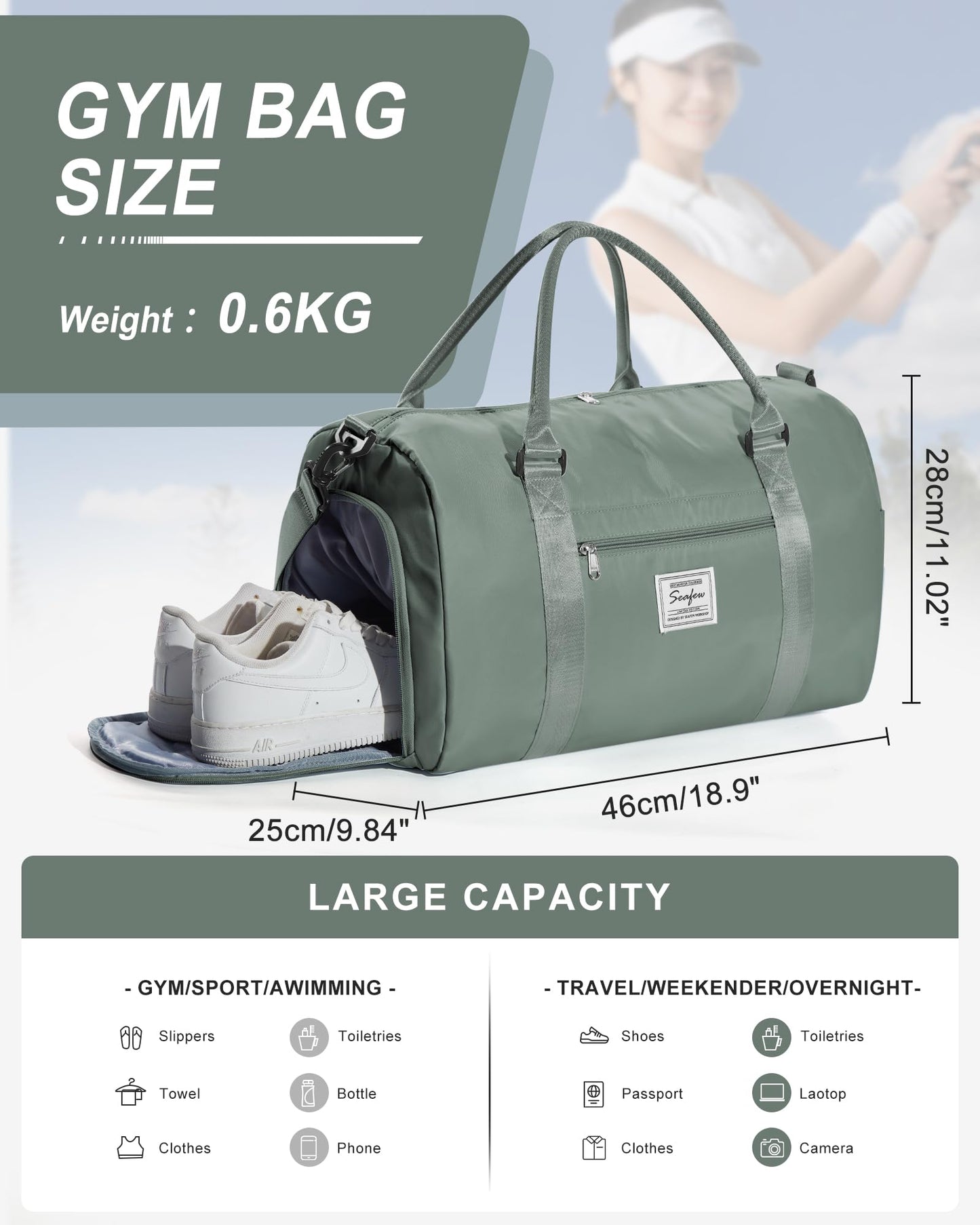 Gym Bag Womens Mens with Shoes Compartment and Wet Pocket Travel Duffel Bag for Women for Plane Sport Gym Tote Bags Swimming Yoga Waterproof Weekend Overnight Carry on Bag Hospital Holdalls