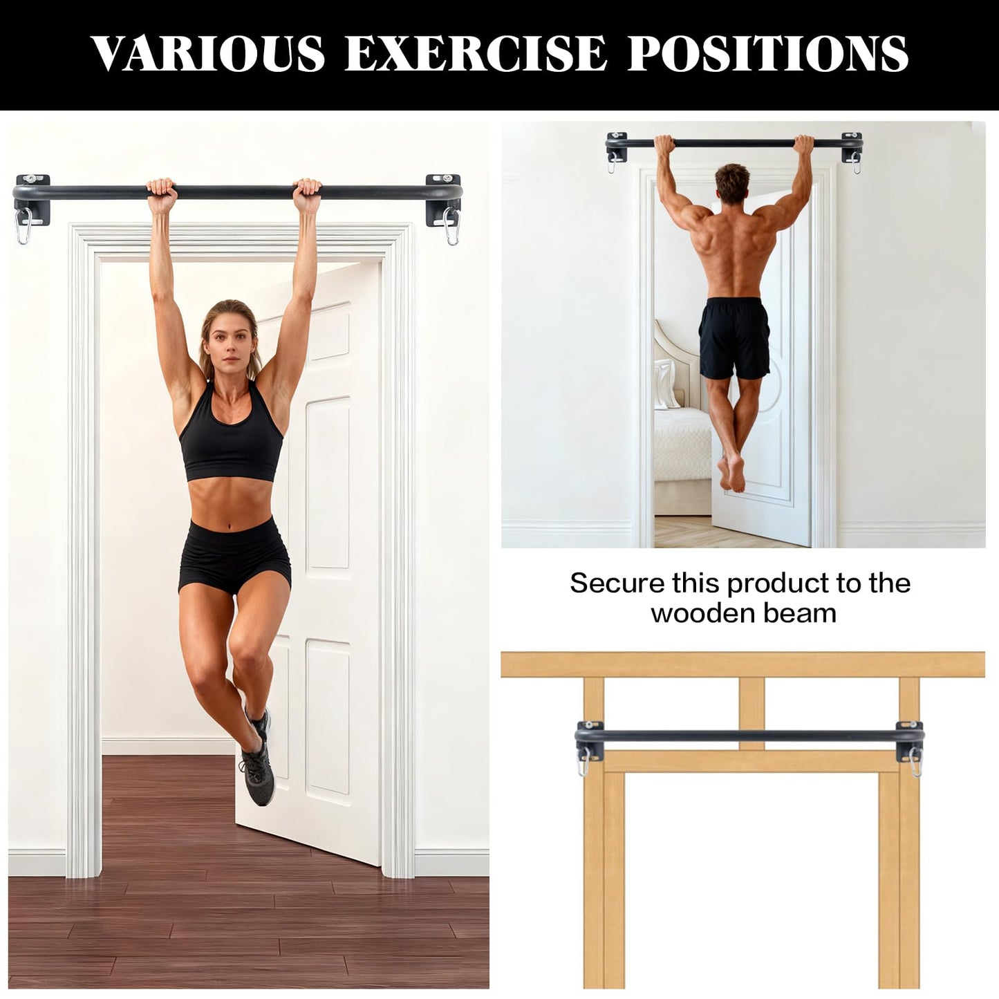 ANOSWXG Wall Mounted Pull Up Bar, Door Frame Pull Up Bar for Home Gym, Professional Drill-Required Chin Up Bar for Secure Pullups Training | Pull-Up Bars for Men