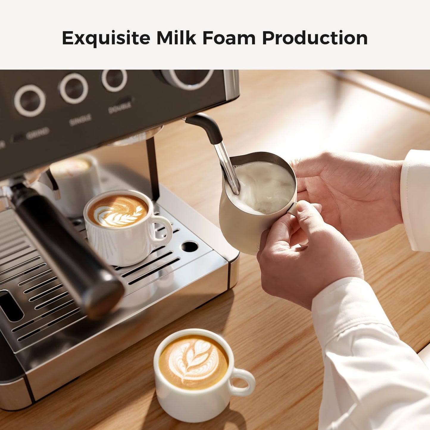 Kismile Espresso Machines with Grinder, 20 Bar Professional Espresso Maker with Removable Water Tank, Hot Water Function,Milk Frother Steam Wand for Latte&Cappuccino(Black)