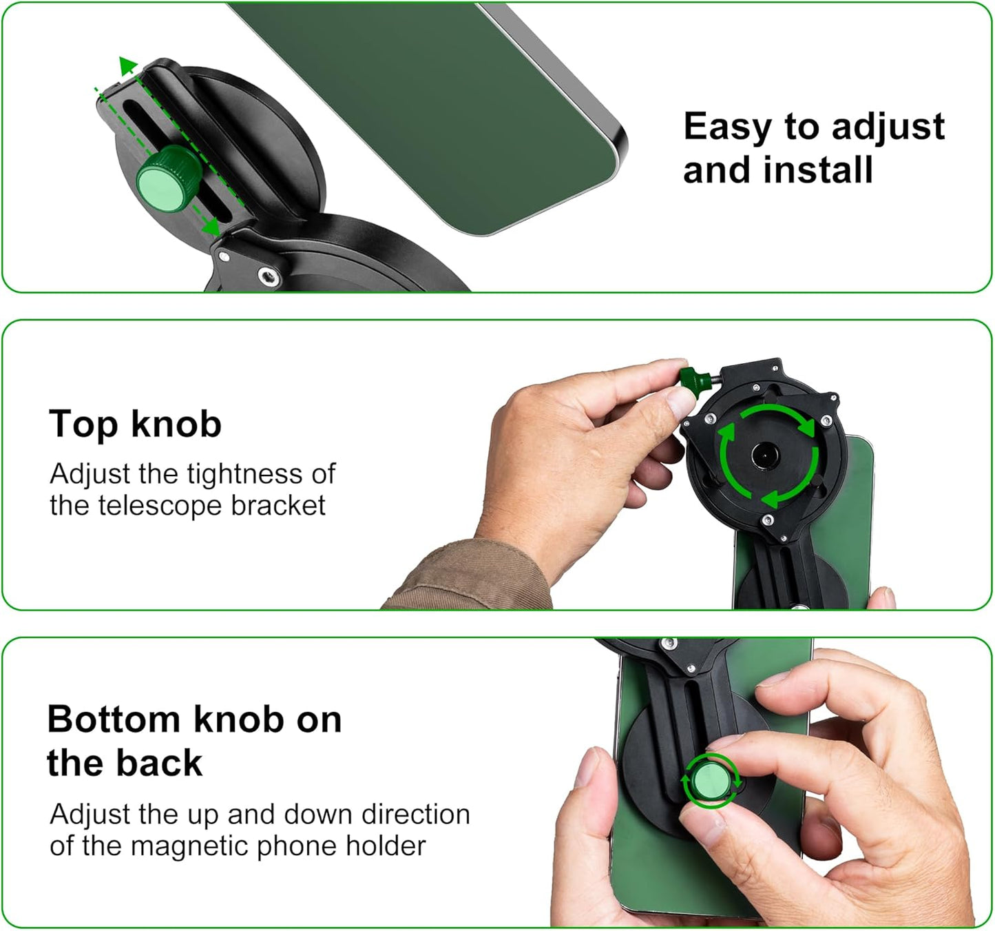 FANAUE Telescope Phone Adapter, Spotting Scope Smartphone Phone Mount for Binoculars Monocular Microscope, Magnetic