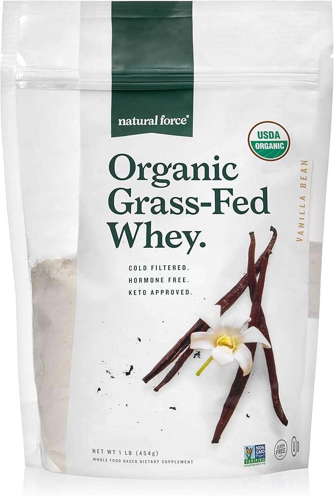 Natural Force Grass Fed Organic Whey Protein Powder ??Non GMO Verified, Humane Certified & Lab Tested for Toxins ??Real Vanilla Flavor ??Keto Friendly, Low Carb, and Kosher - 16 Ounce A2 Protein