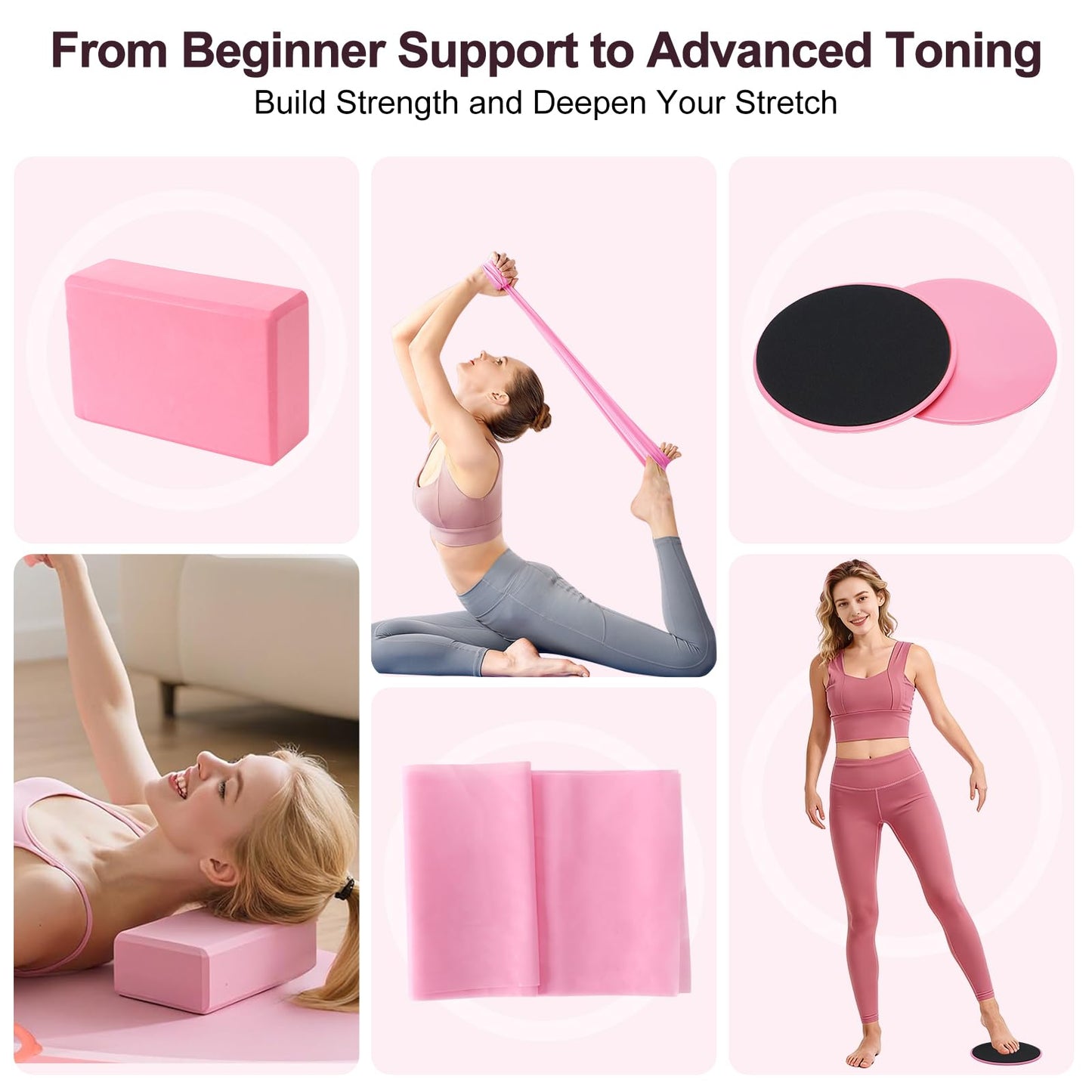 TSPFUI Pilates Kit, Home Pilates Workout Kit for Women, Pilates Equipment with Pilates Ring and Ball, Yoga Block & 5 Resistance Bands, Ankle Weights, Sliders & Grip Socks, Workout Guide Included