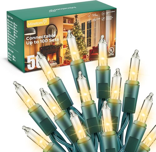 Minetom LED Christmas String Lights - 50 Count, 16 Feet, White Indoor/Outdoor Decor for Weddings & Festivals
