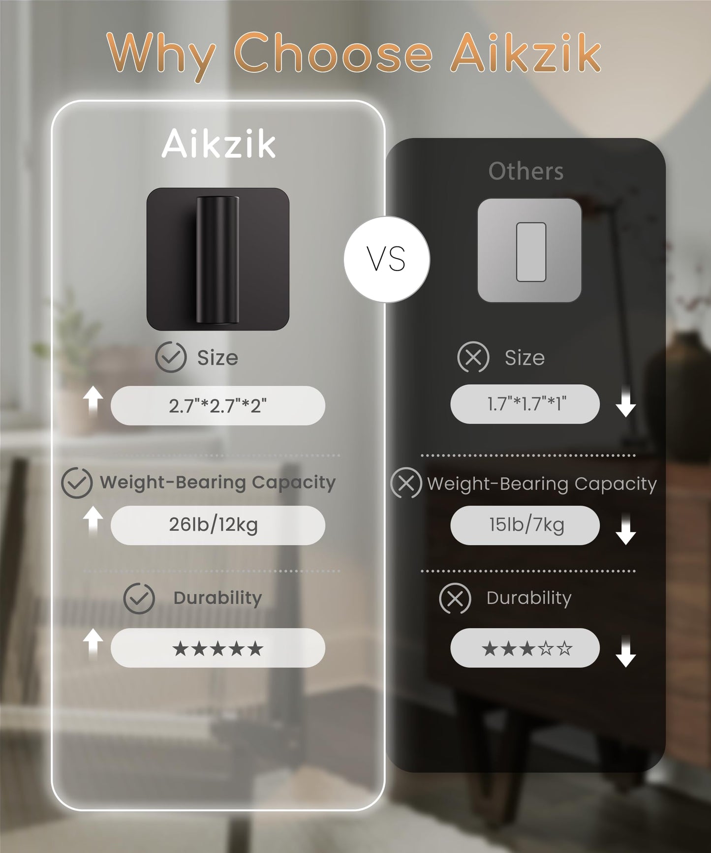 Aikzik 4 Pack Large Heavy Duty Wall Hooks - 26lb Max, Stainless Steel Adhesive Towel Hook, Shower Hooks for Hanging Towel, Coat, Robe, Wall Hook for Use in Bathroom, Kitchen and Door, Matte Black