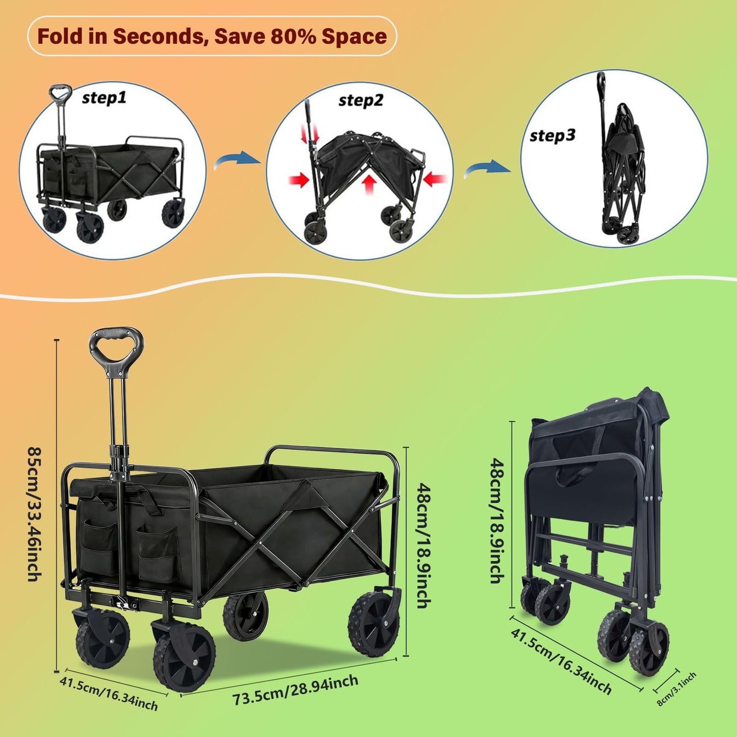 Tule Tuowu Folding Beach Wagon 330lbs Heavy Duty Collapsible Wagon Cart with 360° Swivel Wheels&Front Pocket, for Grocery,Shopping,Outdoor&Camping