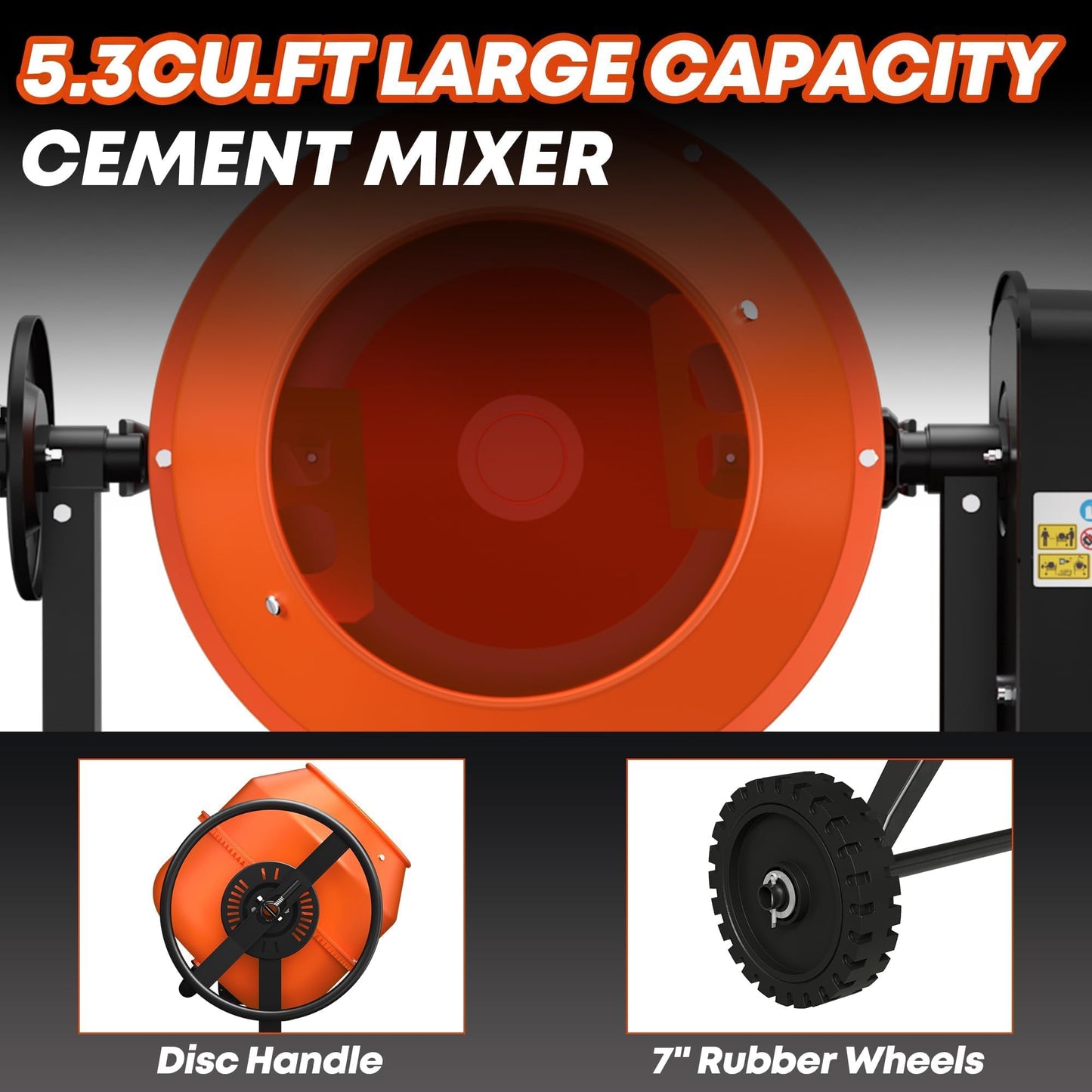 SILVEL Concrete Mixer Machine 5.3 Cu.Ft. – Rated 550W (Max 750W 1HP) Heavy Duty Portable Industrial Cement Mixing Machine with Wheel & Stand for Stucco, Mortar, Seeds, Amber