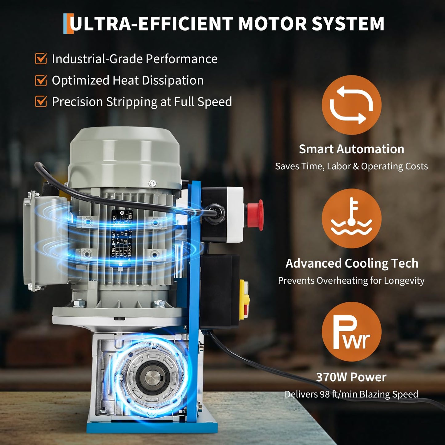Wire Stripper Machine, 0.06" - 1.5" Automatic Wire Stripper w/98 Feet/Minute,370w 10 Channels 10 Blades with Transparent Panel for Recycling Copper
