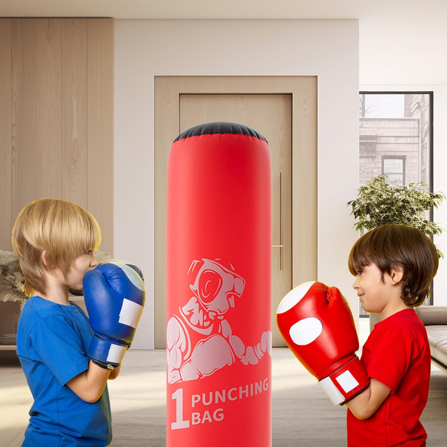 DIMAR GARDEN Inflatable Floor Punching Bag for Kids, 64 Inch Boxing Bag for Karate & Taekwondo Practice, Red