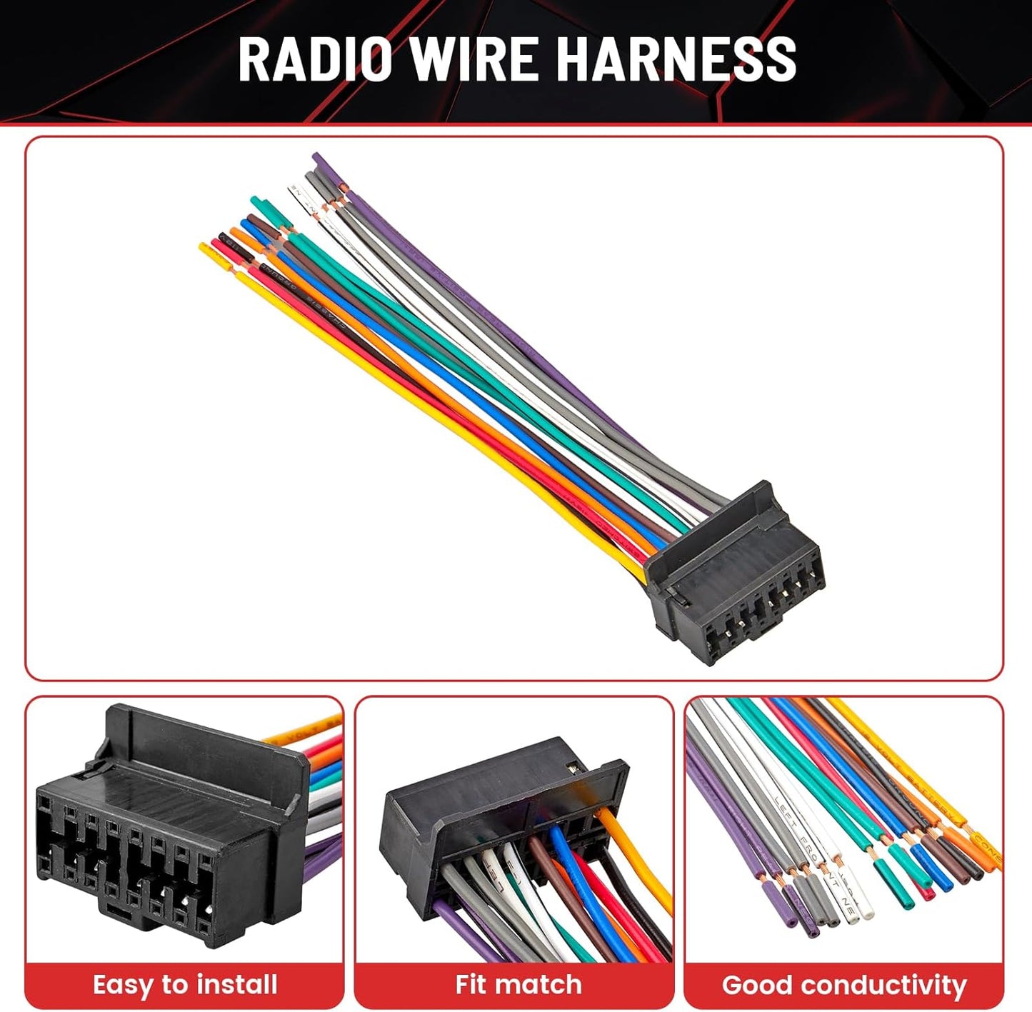 16-Pin DEH-P43 DEH-P3450 DEH12, DEH12A DEH-P6400 DEH-P6450 FH-P4000 DEH-600UB RED WOLF Stereo Wiring Harness Fit