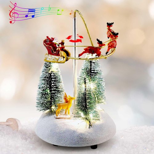 Innodept12 Christmas Snow Village Animated Flaming Sleigh Figurine - Musical Lights & Colorful Decor