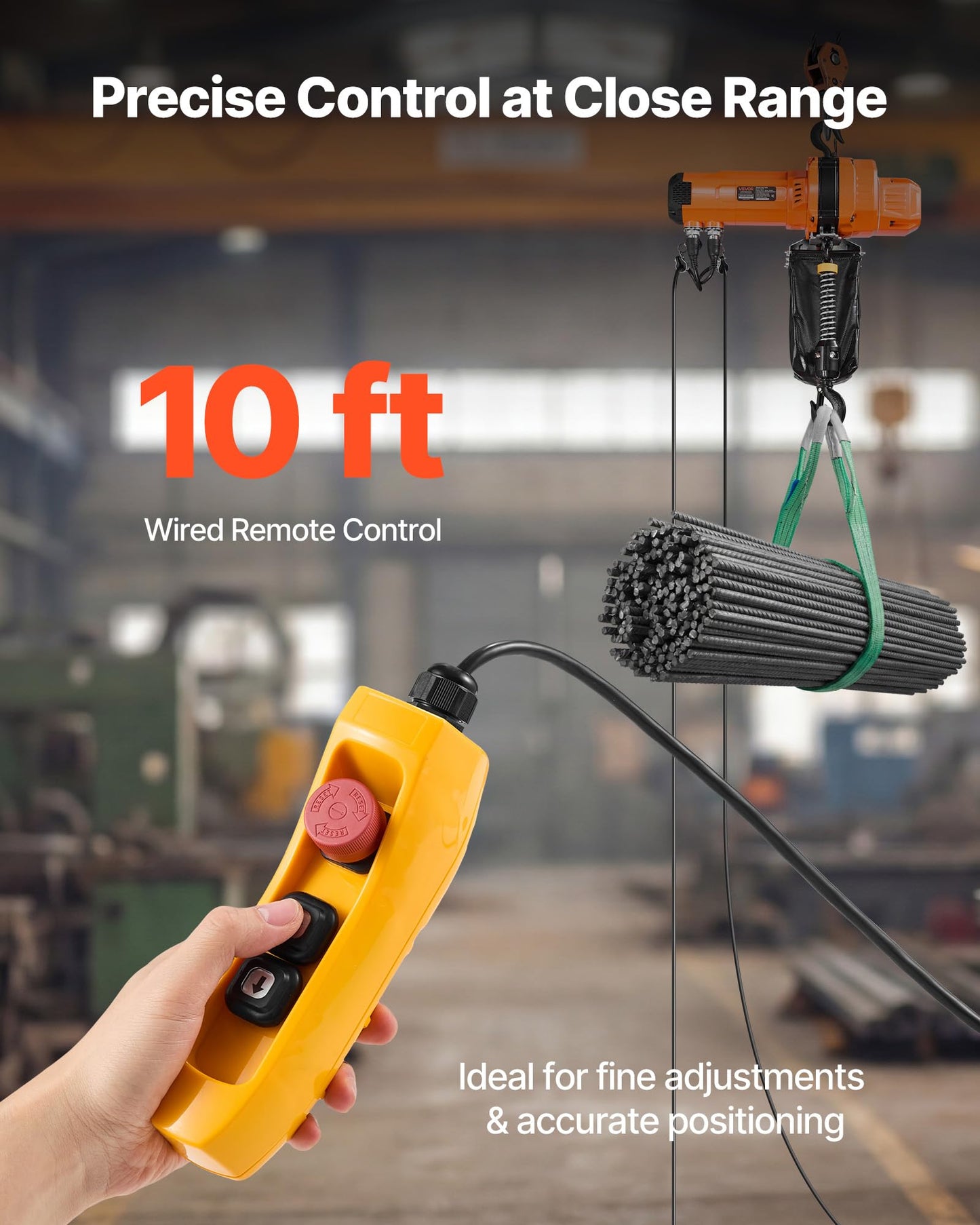 VEVOR 2200 lbs Electric Chain Hoist, 10 ft Lifting Height, 120V Single Phase Overhead Crane with 10 ft Wired Remote Control, G100 Chain Electric Lift Hoist for Factories, Warehouses, Garages