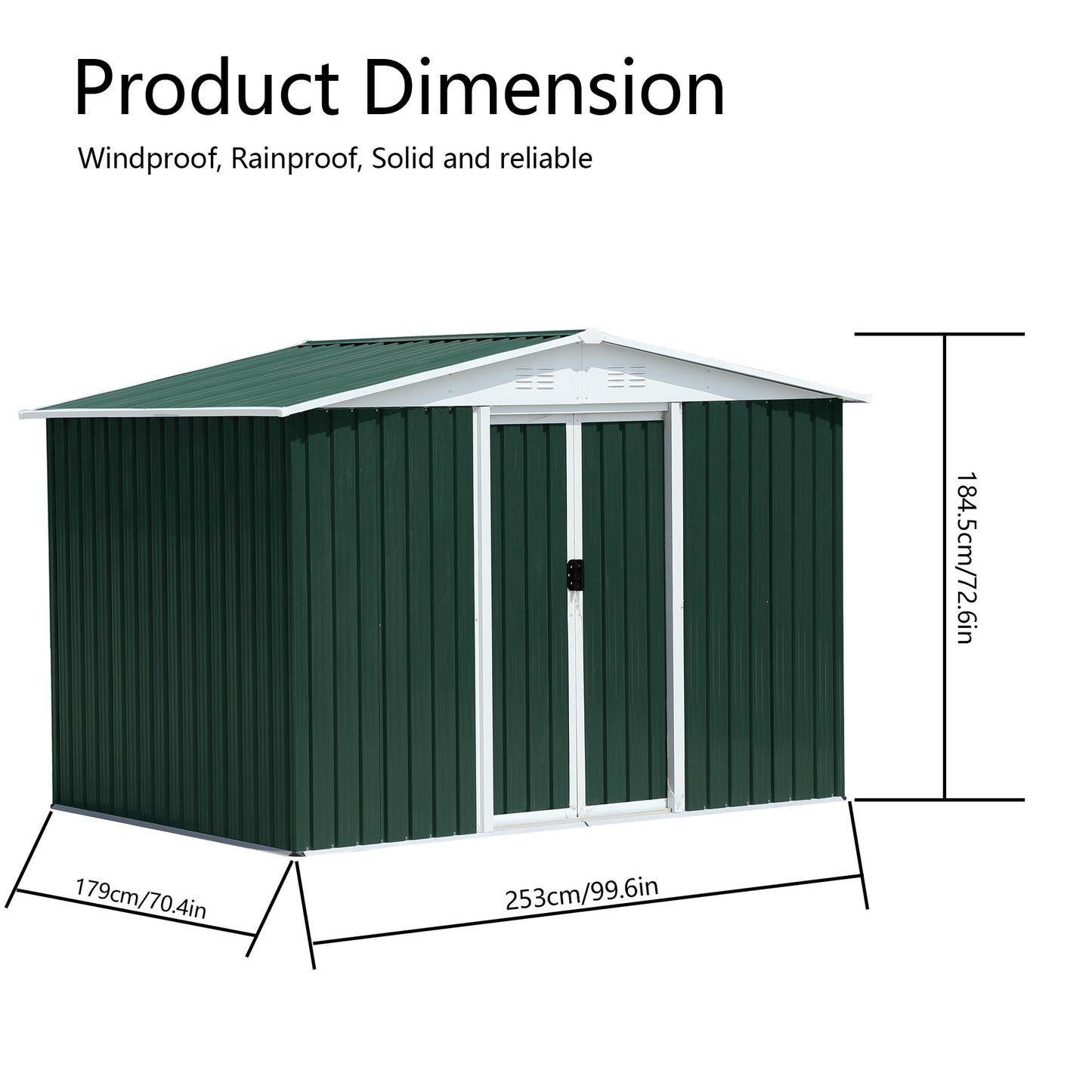 Ball & Cast 8x6 FT Outdoor Storage Shed, Garden Metal Sheds with Punched Vents and Sliding Door, Clearance Tool House with Aluminum Frames and Sloped Roof for Backyard Patio,Green