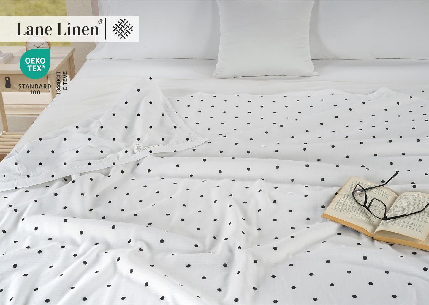 LANE LINEN Warm Blankets for Winters Queen Size - Lightweight Winter Blanket with Rayon Derived from Eucalyptus - Soft, Cool & Breathable - Cold Bed Blanket for Winter - 88"x90",Black Polka Dot