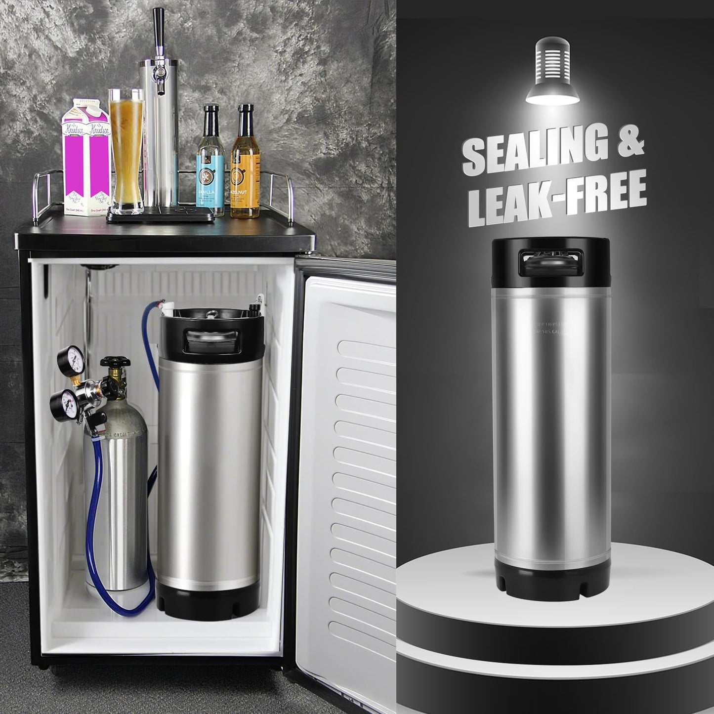 Ferroday Upgraded 5 Gallon Ball Lock Keg, Stainless Steel Corny Keg with Ball Lock Post, Portable Cornelius Beer Keg with Dual Rubber Handle, Gasket Set for Commercial Home Brewing