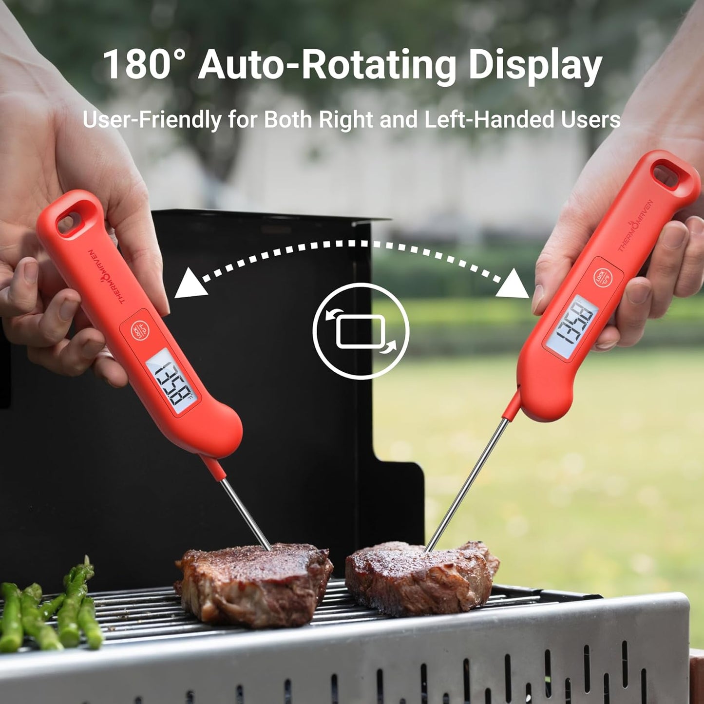 Skiennix Professional Meat Thermometer - Instant Read Digital Cooking Thermometer | ±0.5℉ Accuracy, Waterproof, Red