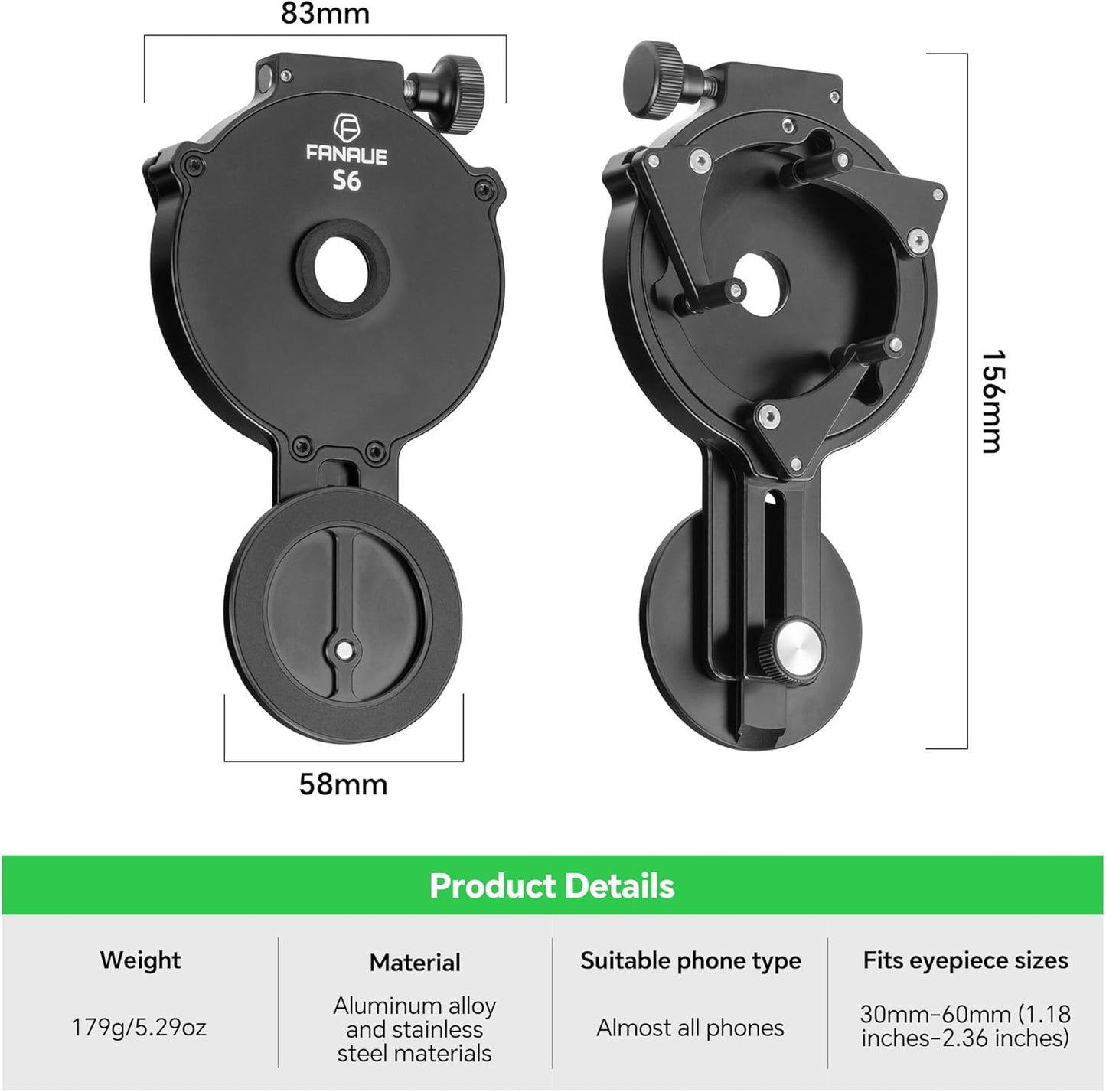 FANAUE Telescope Phone Adapter, Spotting Scope Smartphone Phone Mount for Binoculars Monocular Microscope, Magnetic