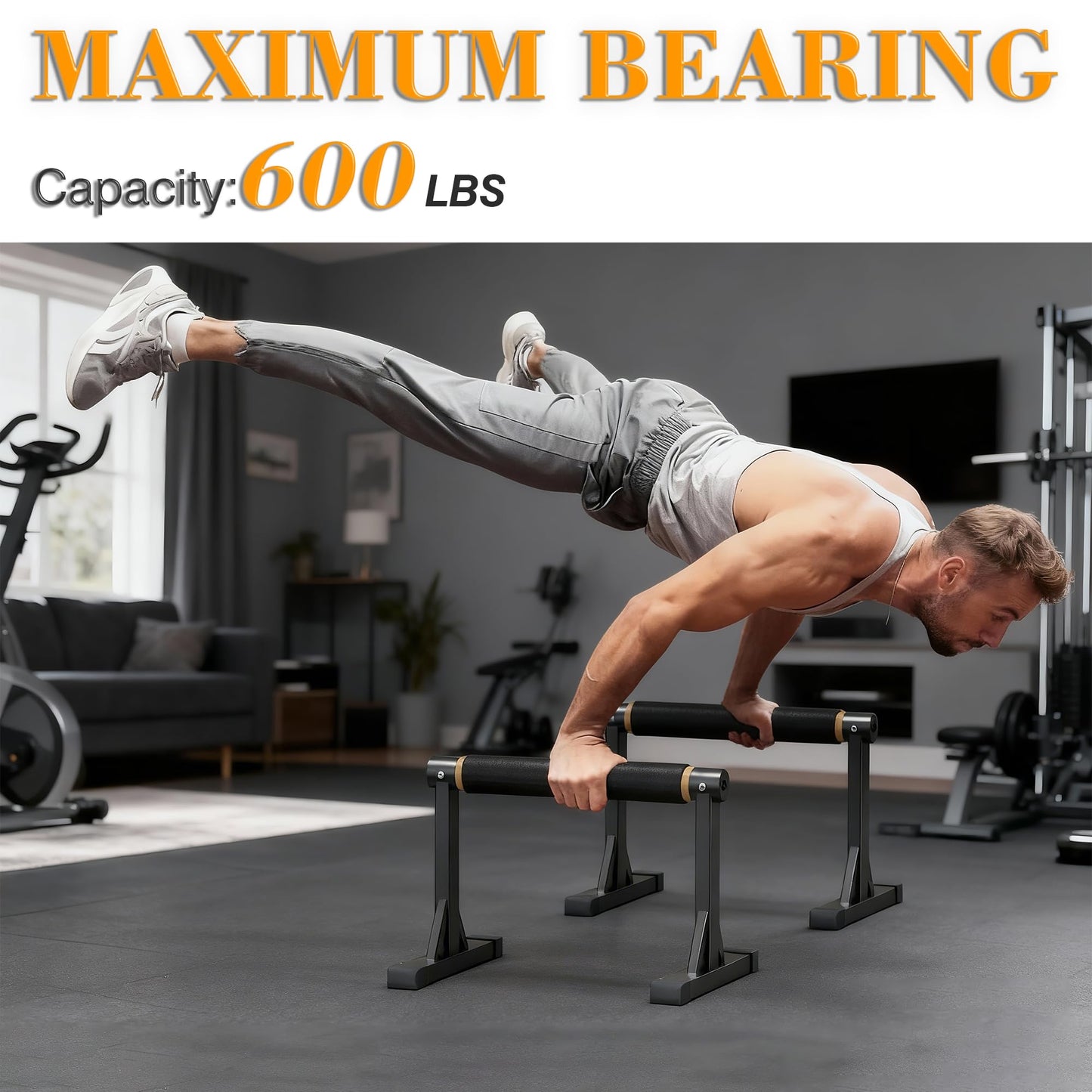 12" Wooden Parallel Bar and Dip Bar with Non-Slip Handles, Rock-Free Fitness Equipment for Handstands, L-Sits, Gymnastics and Strength Training for Home Gym, 600lbs Capacity
