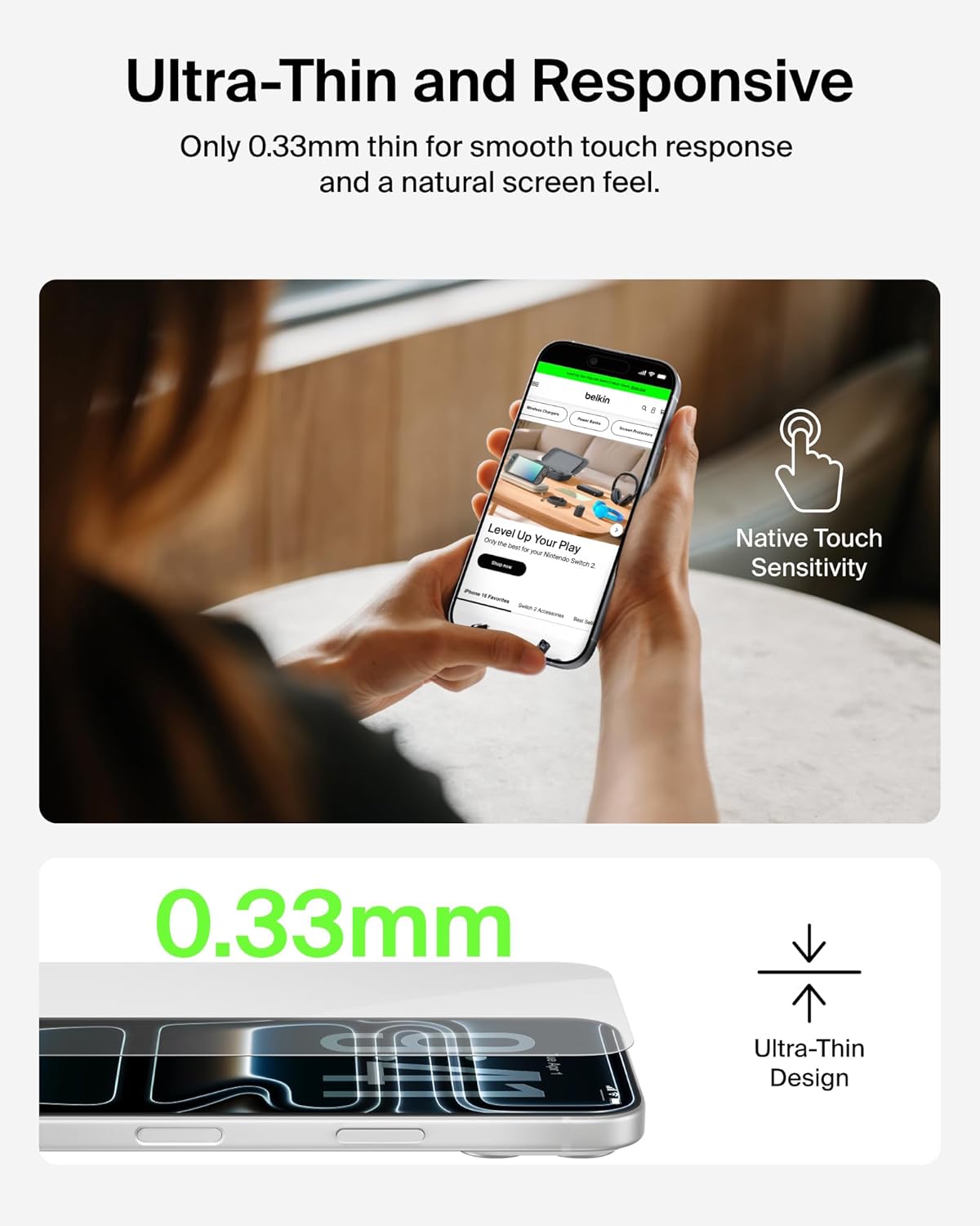 17 Belkin ScreenForce TemperedGlass Screen Protector for iPhone Pro, Scratch-Resistant Impact Protection w/Included