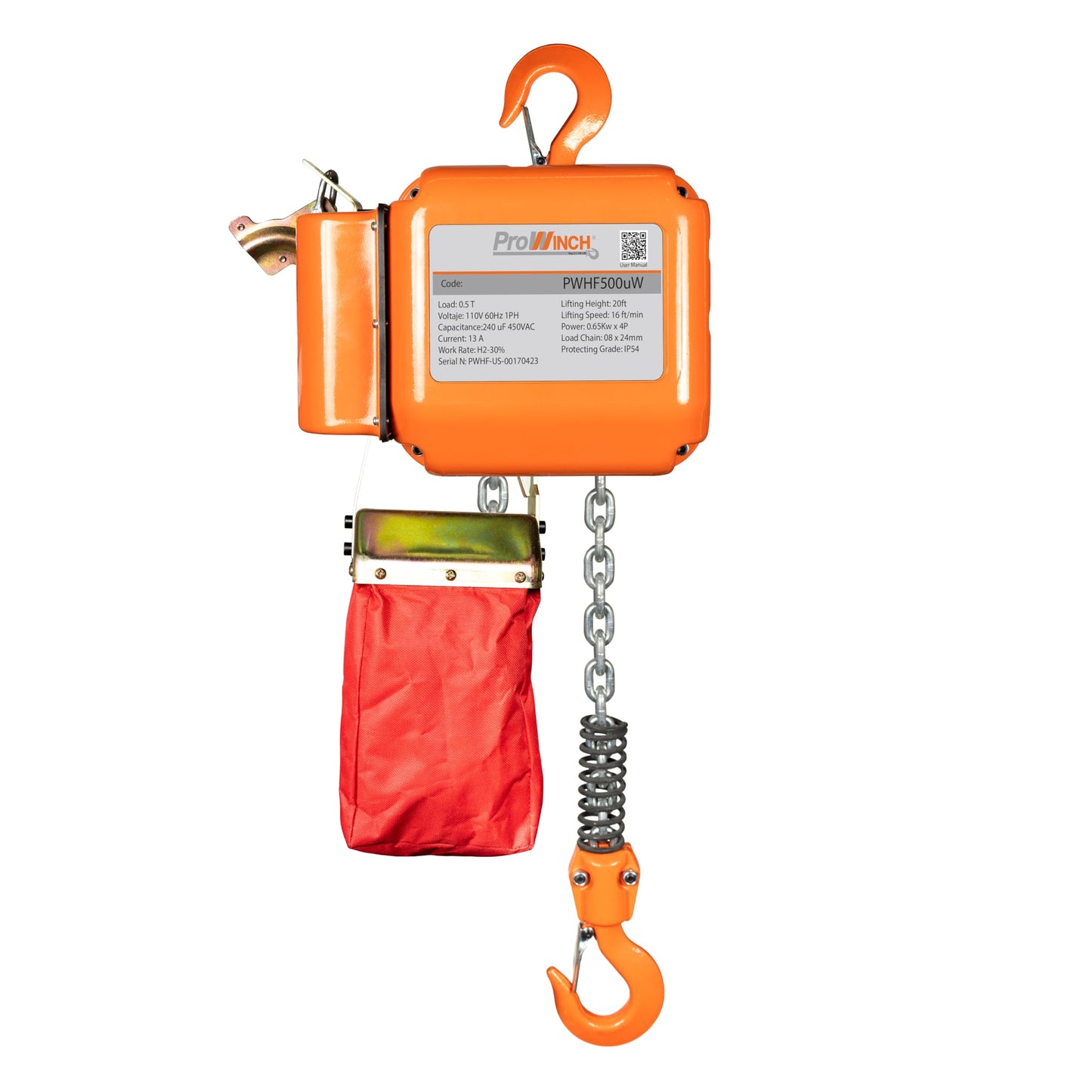 Prowinch 1/2 Ton 1100 lbs Electric Chain Hoist 110V 120V with Wireless Remote Control, H2 Heavy-Duty, 1-Phase with Electromagnetic Safety Brake for Medium Lifting Tasks in Residential, Industrial Use