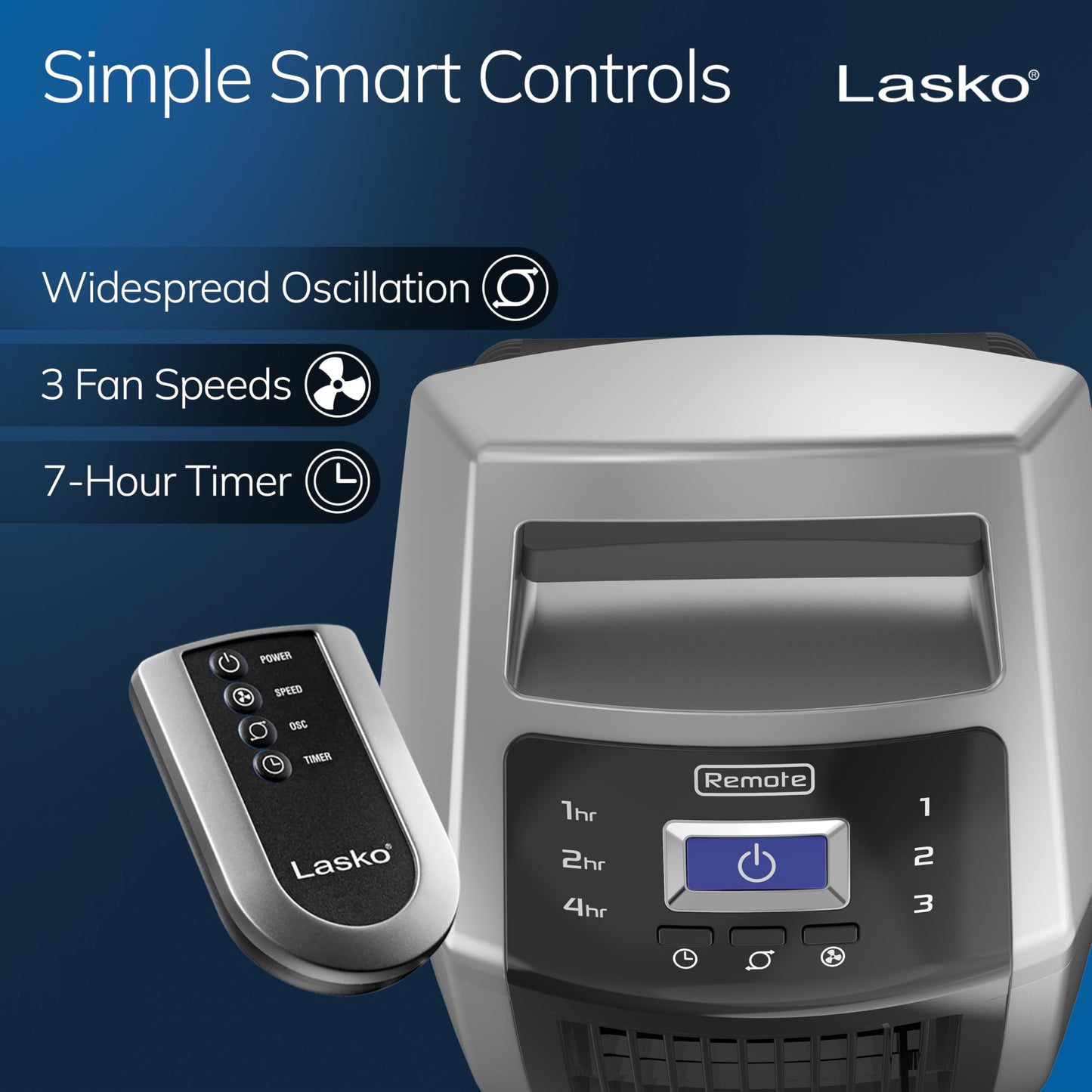 Lasko High Velocity Oscillating Tower Fan, 3 Powerful Speeds, Timer, Adjustable Directional Louvers, Remote Control, For Bedroom, Basement, Garage Use, Black/Silver, 35", U35120