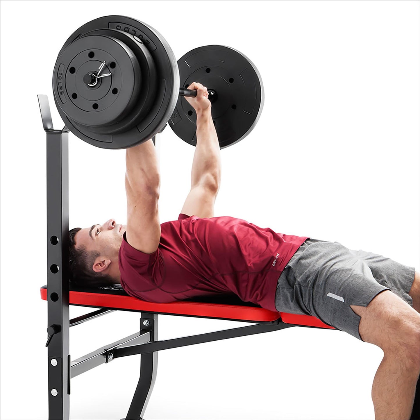 Marcy Pro Standard Weight Bench with 100 lbs Vinyl-Coated Weight Set PM-2084, Flat