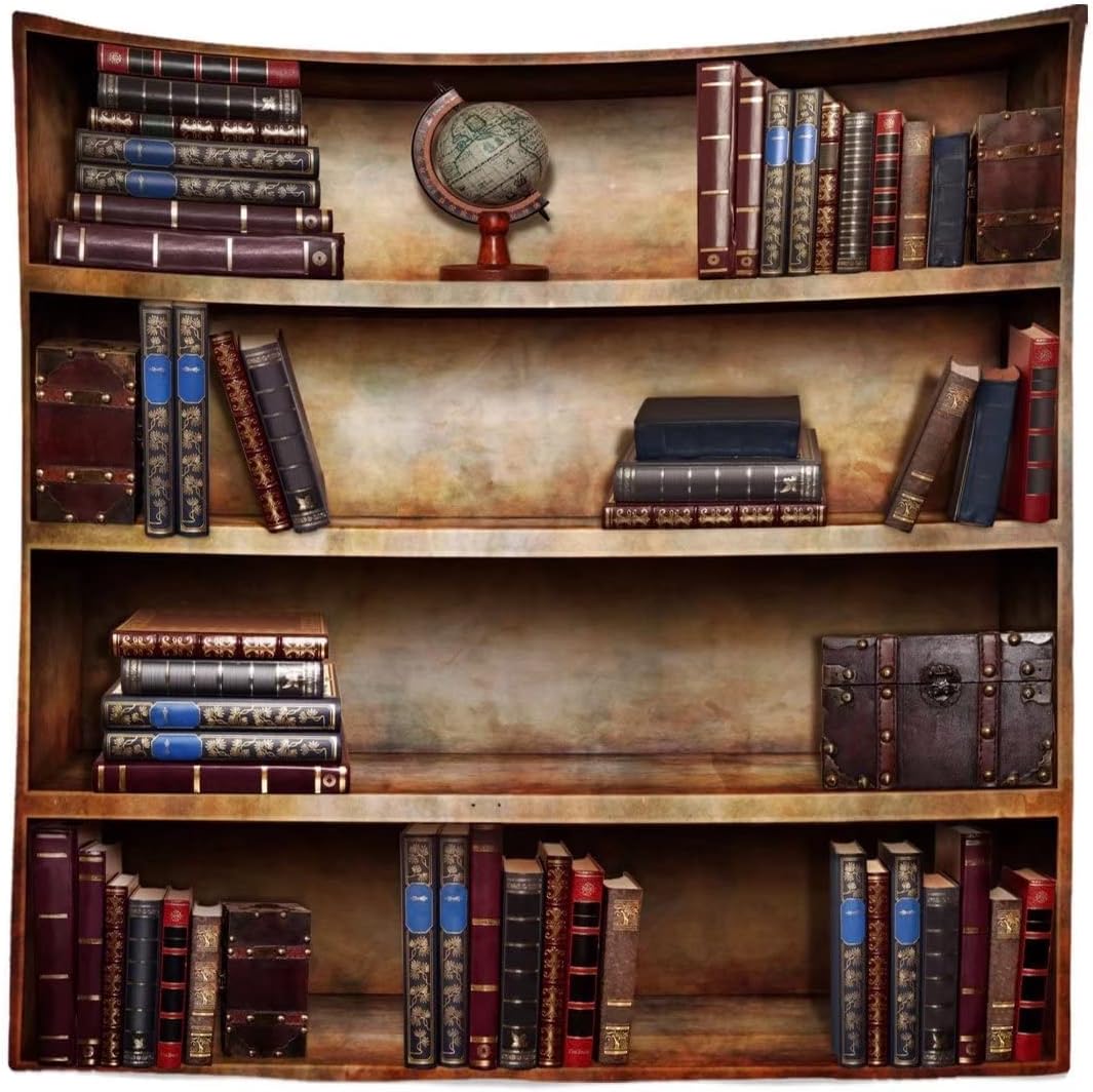 BELECO 6x6ft Fabric Vintage Bookshelf Backdrop Library Books Antique Book Racks School Bookcase Backdrop