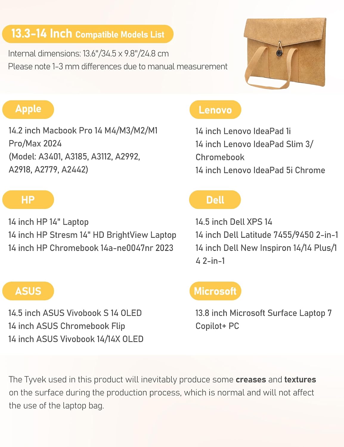 GAOCHY 13.3-14 Inch 14.2 Inch 14 M4/M3/M2/M1 2024, 14.5 Inch 14 14, 14 Inch Tyvek Slim Laptop Sleeve, Compatible
