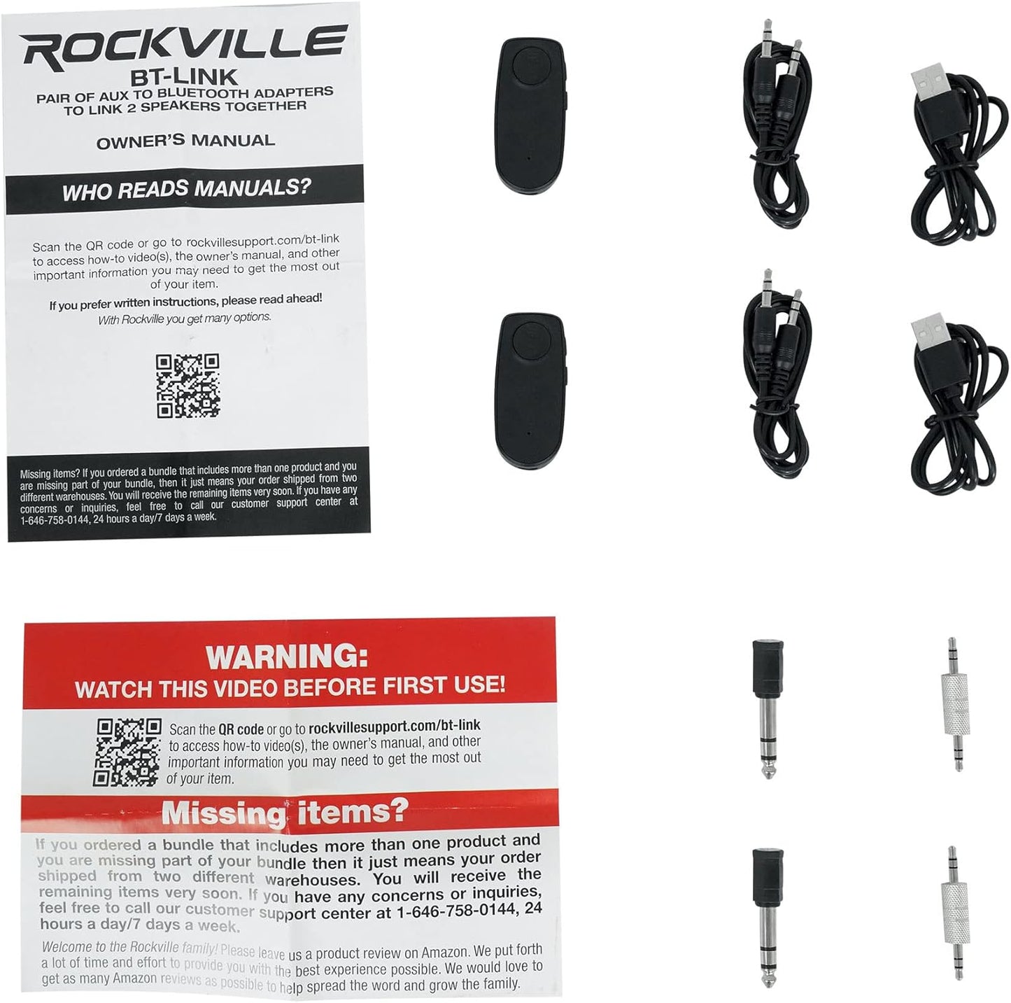 Rockville (2), 5.0, 35ft BT-Link Bluetooth Adapters Aux to Bluetooth Wireless Sync, DSP Audio, Range, Perfect for Home